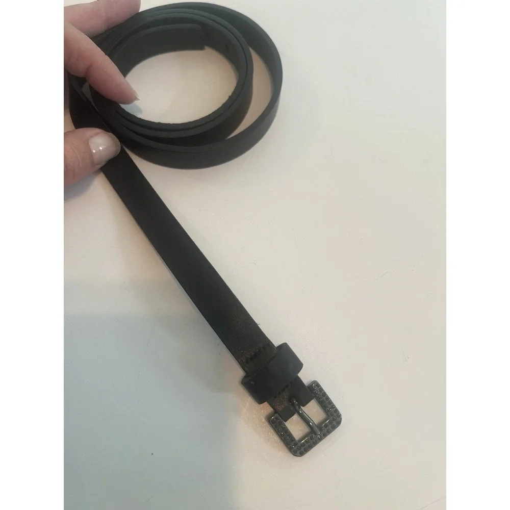 Vintage Agnes B Black Skinny Belt‎ France 1990s Cow Leather Belt Size 36